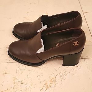 Chanel dark brown leather loafers